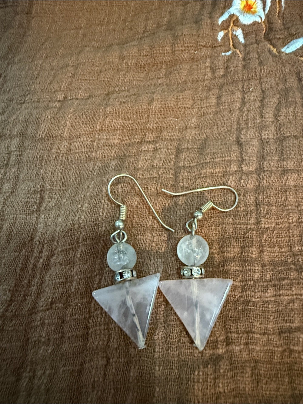 Rose Quartz Triangle Drop Earrings - Pink Gemstone Dangles